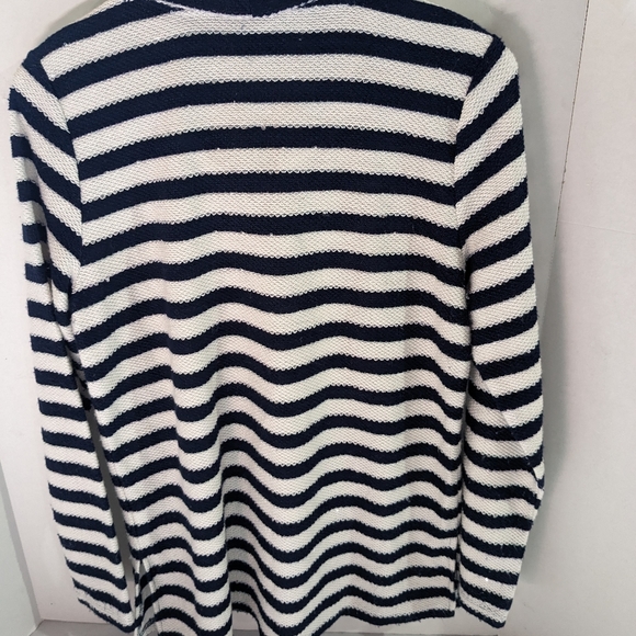 FDJ funnel cowl embellished pullover tunic sweater women's medium navy/white - Picture 5 of 8